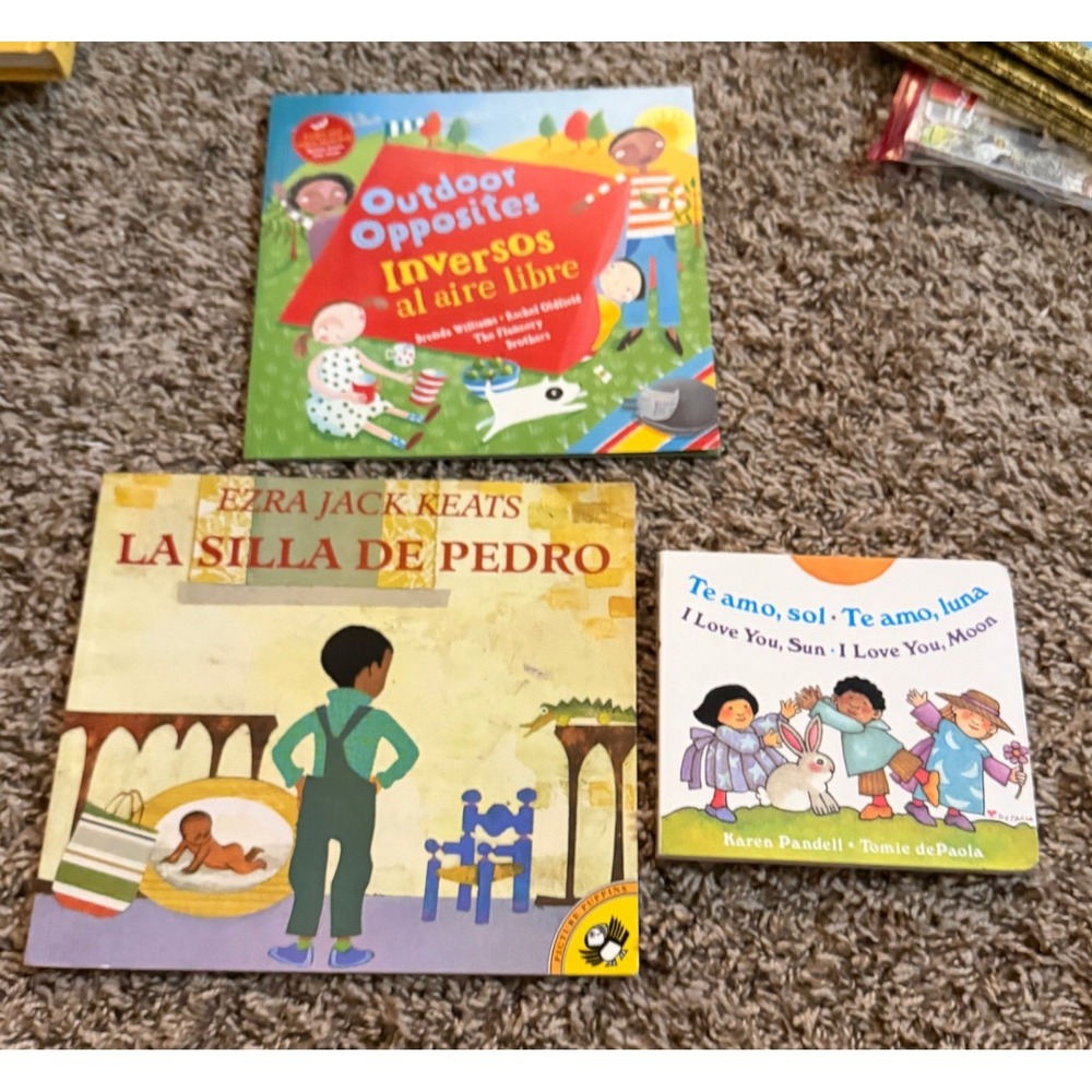 Spanish Bilingual Childrens Book Bundle Outdoor Opposites La Silla de Pedro 3pk